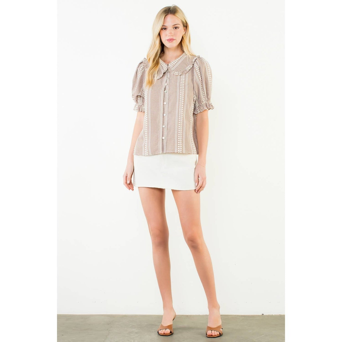 Puff Sleeve Gingham Patterned Top: RED / XS-S-M-L(1-2-2-1)
