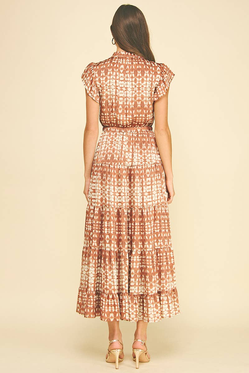 EYE-CATCHING PRINT TIERED MAXI DRESS - 6647DA: RUST / M