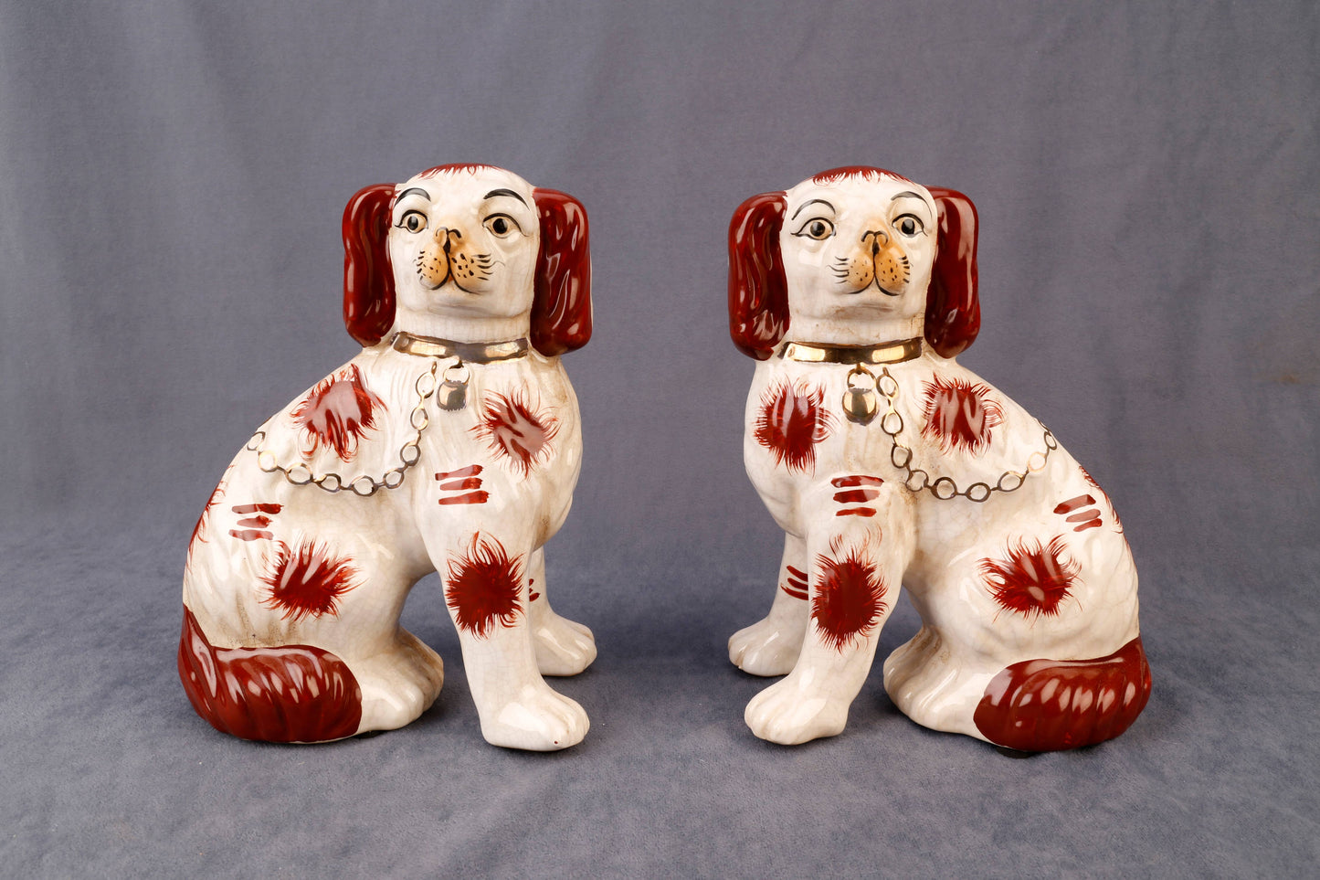 Staffordshire Dog Pair, Brown and White with Brown Finish
