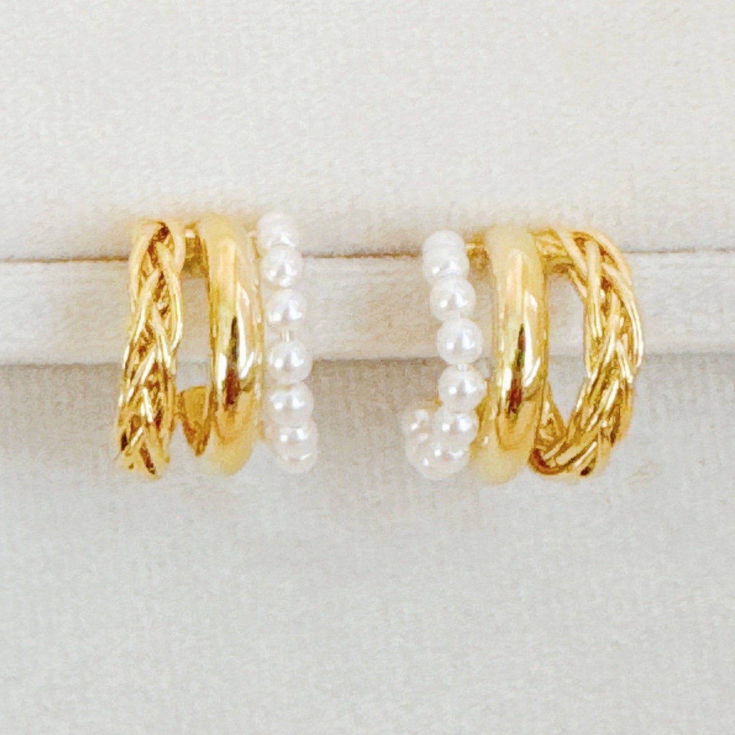 Triple Lovely Pearl Hoop Earrings
