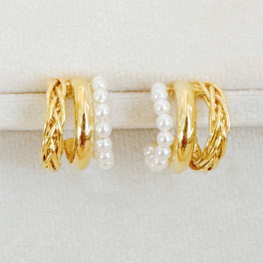 Triple Lovely Pearl Hoop Earrings