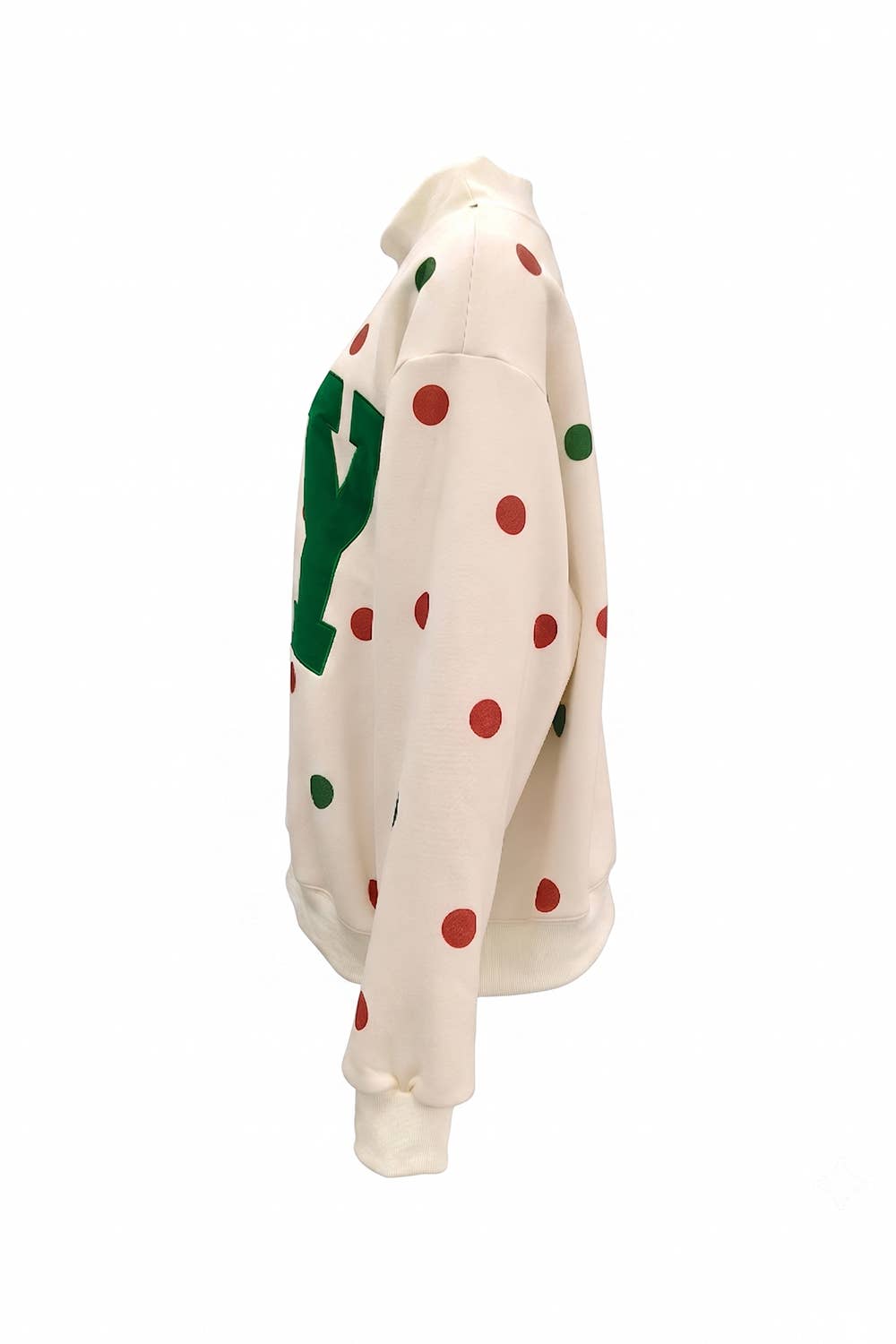 IT2594E-JOY | 'JOY' Applique Patch Polka-Dot Sweatshirt: Cream / S/M