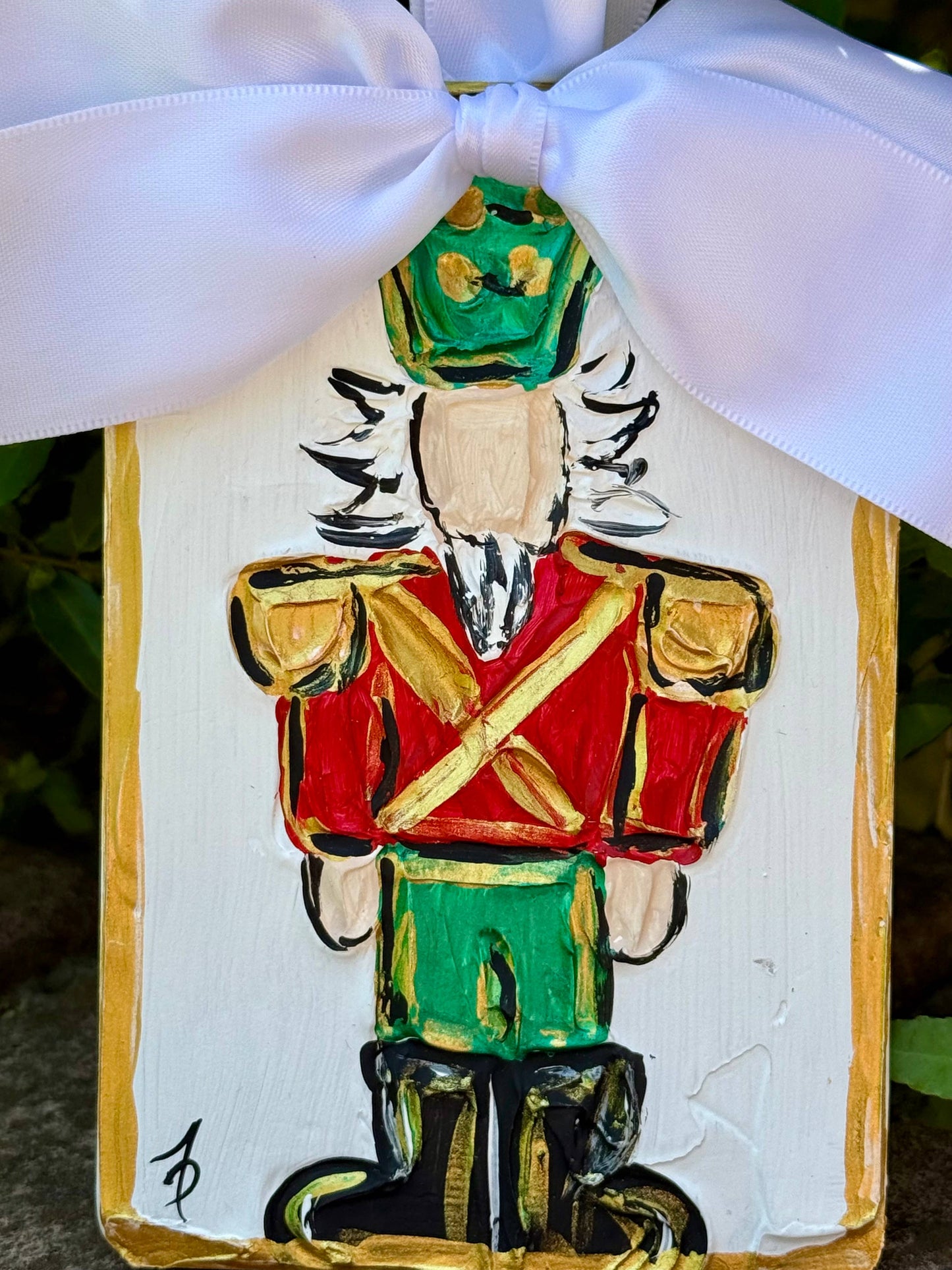 Nutcracker textured hand painted Christmas ornament : Hot pink/metallic cobalt