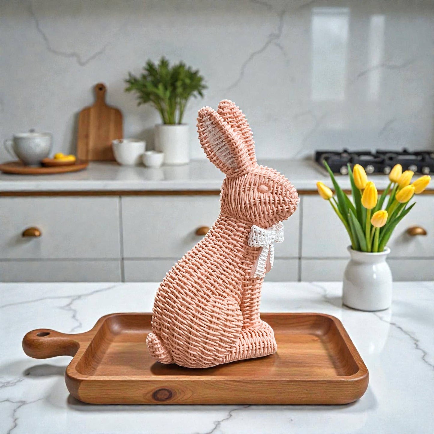 Rabbit Statue Wicker Weave Bunnies, Easter Bunny Home Decor: Brown