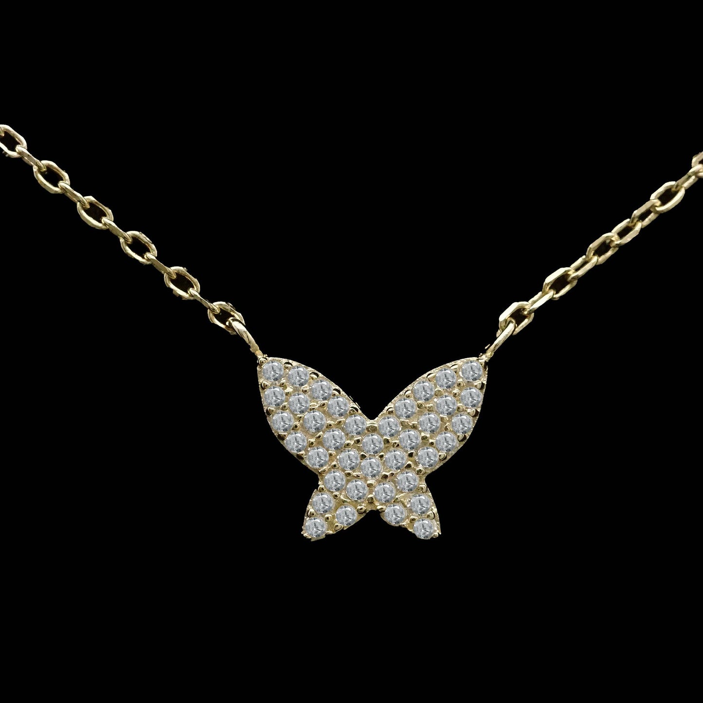 16"  pave butterfly  necklace: Gold