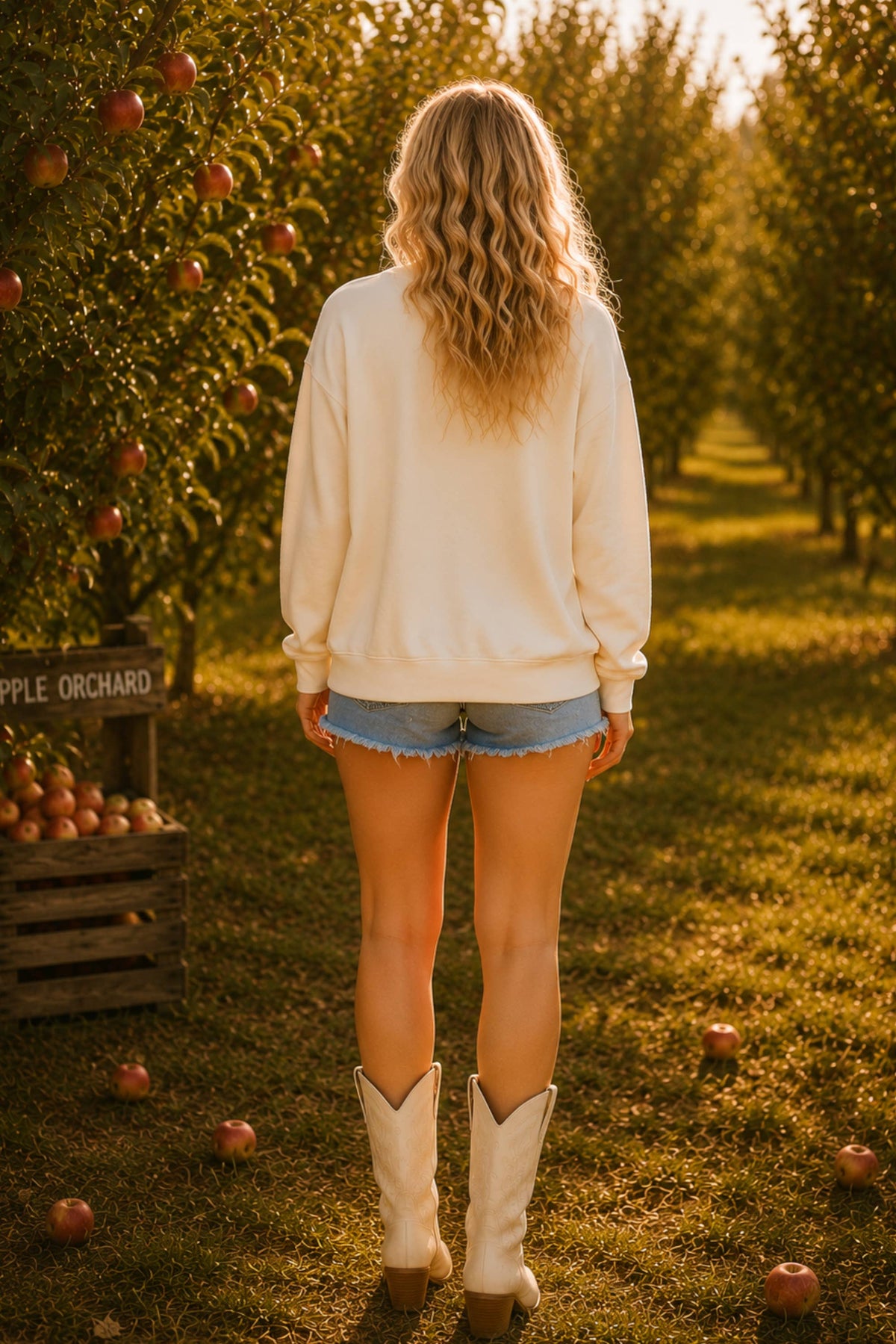 Pumpkin Season Gingham Bow Graphic Sweatshirt: CREAM / S-M-L (2-2-2)