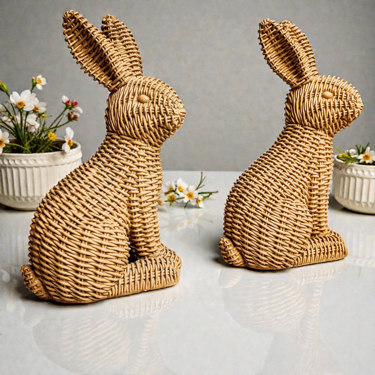 Rabbit Statue Wicker Weave Bunnies, Easter Bunny Home Decor: Brown
