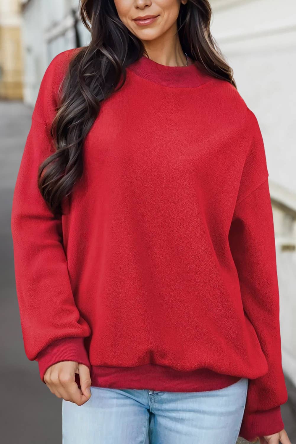 Reversible Oversized Mock Neck Sweatshirt | S-XL : Light Grey / S