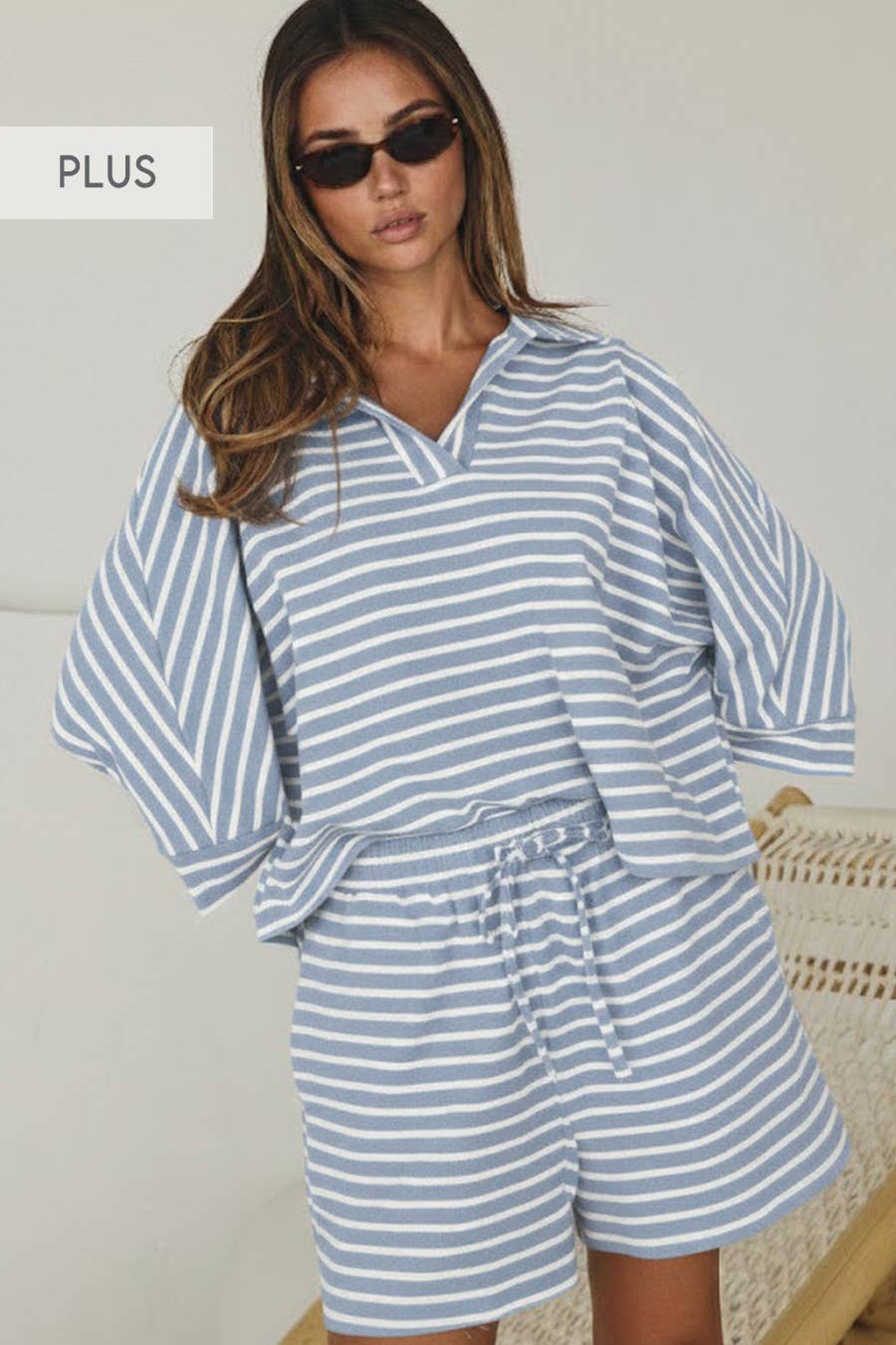 Plus Two-piece Set: Navy Stripe / Plus Size / 2XL