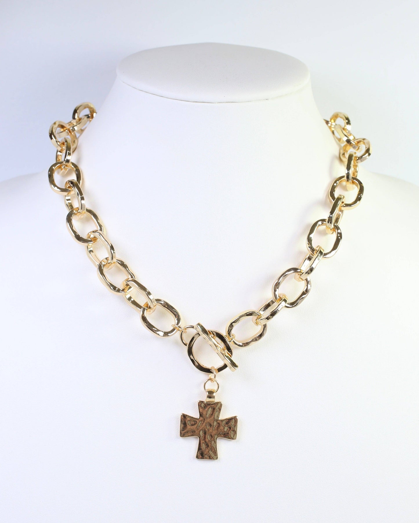 Athena Hammered Cross Toggle Necklace Gold: Default