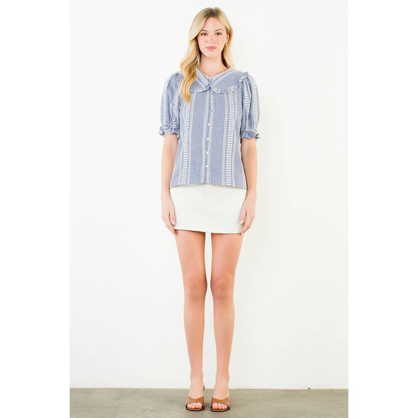 Puff Sleeve Gingham Patterned Top: RED / XS-S-M-L(1-2-2-1)