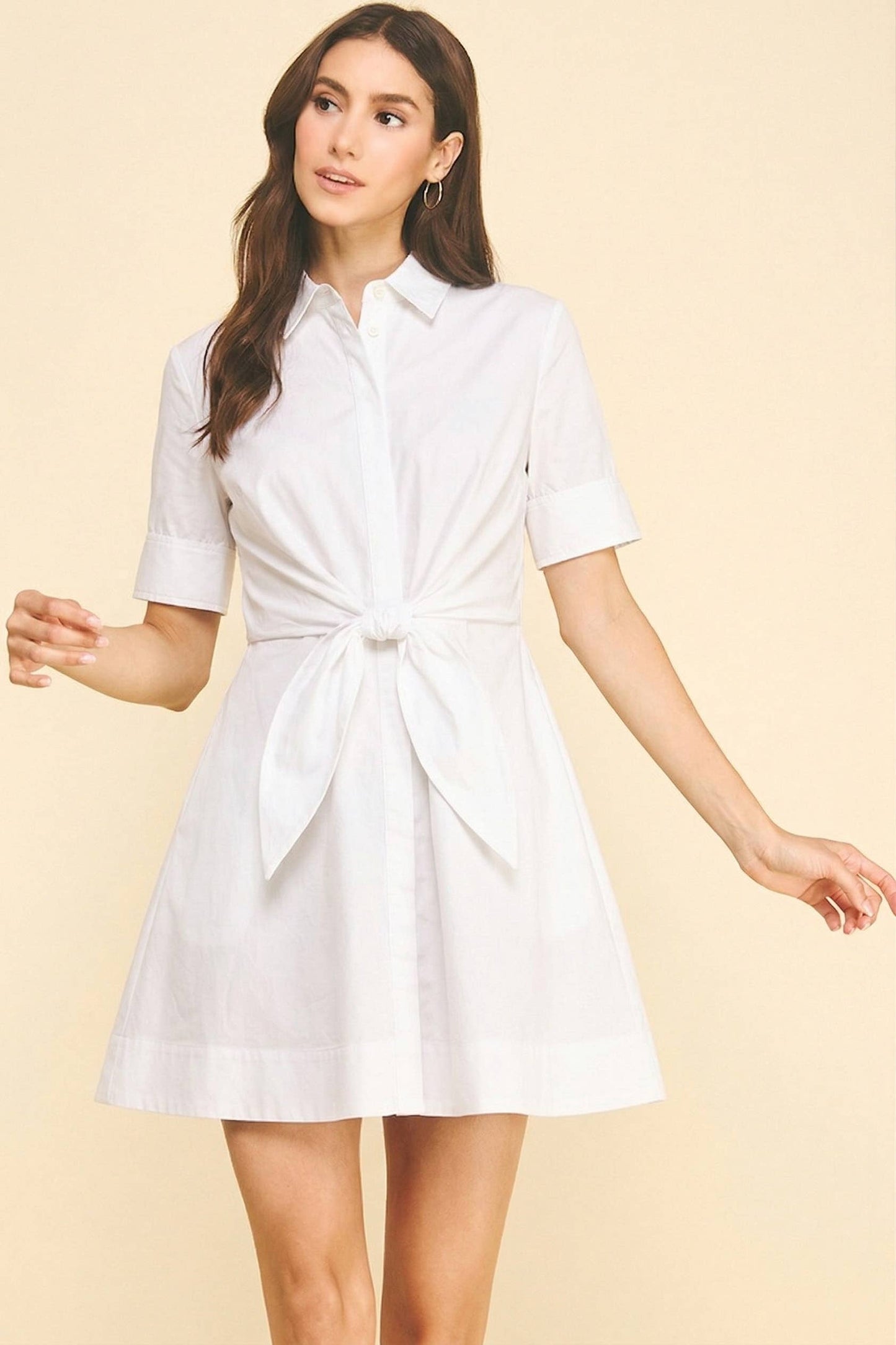 TIE-FRONT BUTTOND DOWN MINI DRESS - 7200D: Black / L
