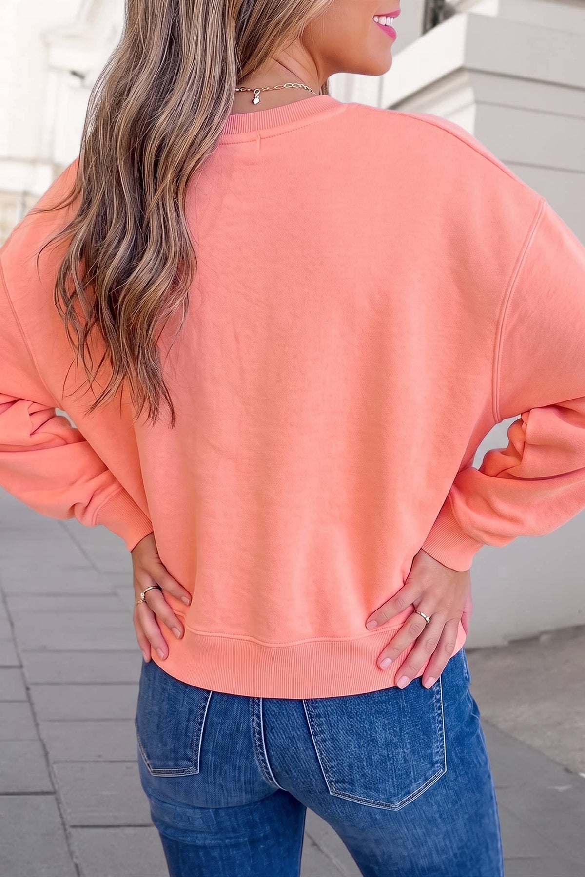 JESUS LOVES YOU Puffy Letter Graphic Sweatshirt | S-XL : Grapefruit Orange / M
