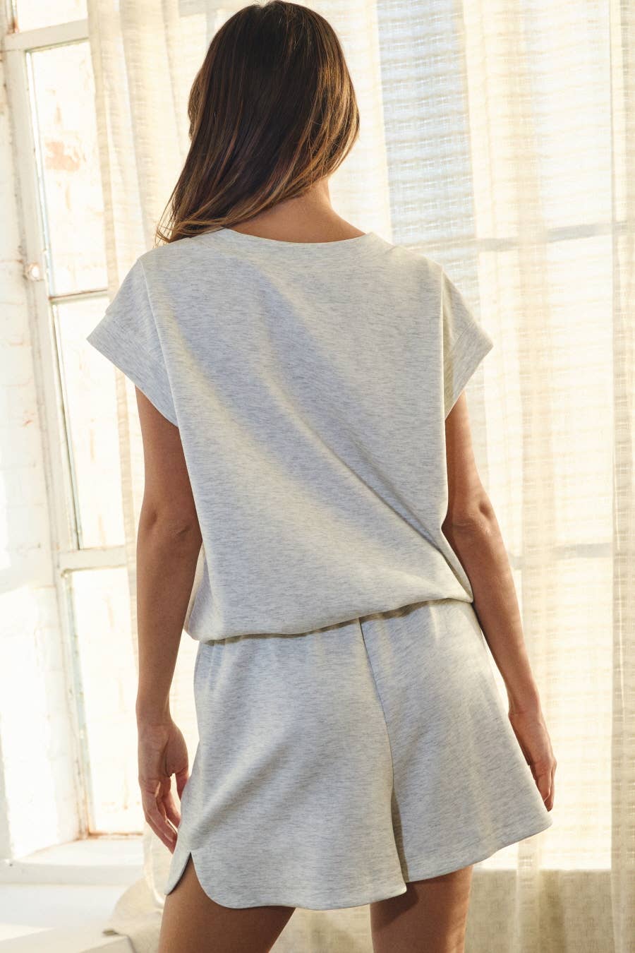 Sleeveless Techno Top Matching Shorts Set: LT Grey / M