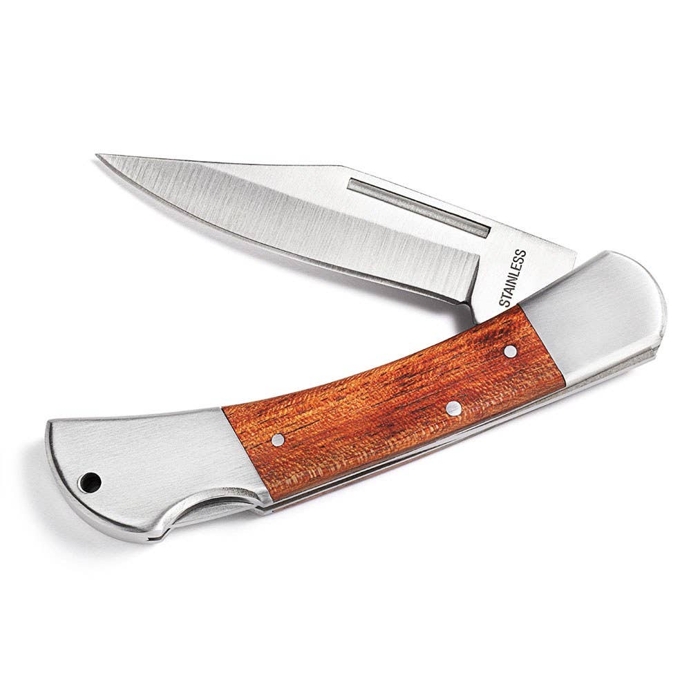 Wood Handled Locking Blade Pocket Knife – Monogram Engraved: Yes