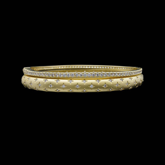 Matte gold 2 piece bangle set with pave cz's and stars