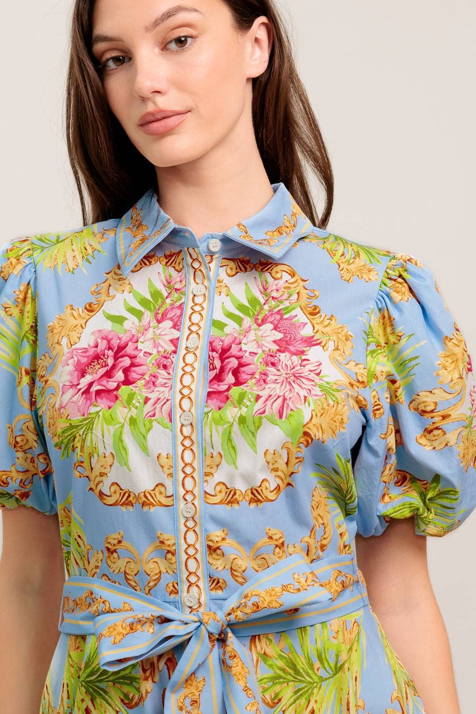 A printed woven midi dress - ID23438: LIGHT BLUE MULTI / Contemporary / L