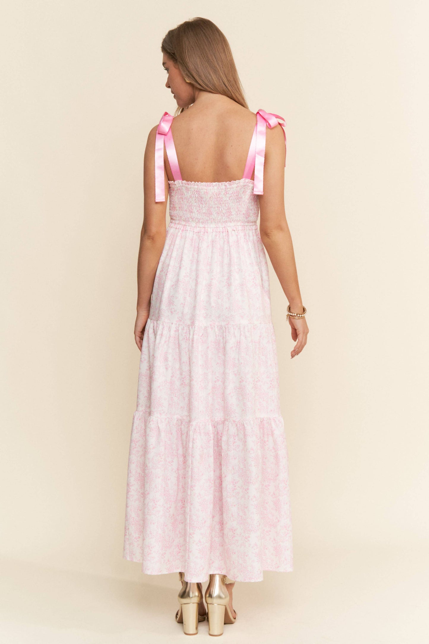 Empire Neck Line Floral Tiered Maxi Dress: Floral Blue / S