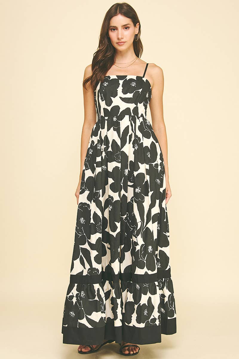 FLORAL TIERED MAXI DRESS - 6658D: GREEN FLORAL / L