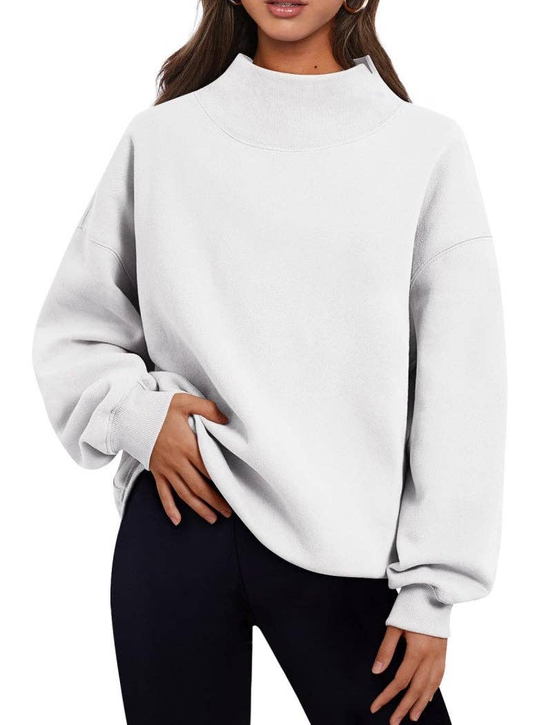 Elevated Mock Neck Loose Top: GREY / 2XL