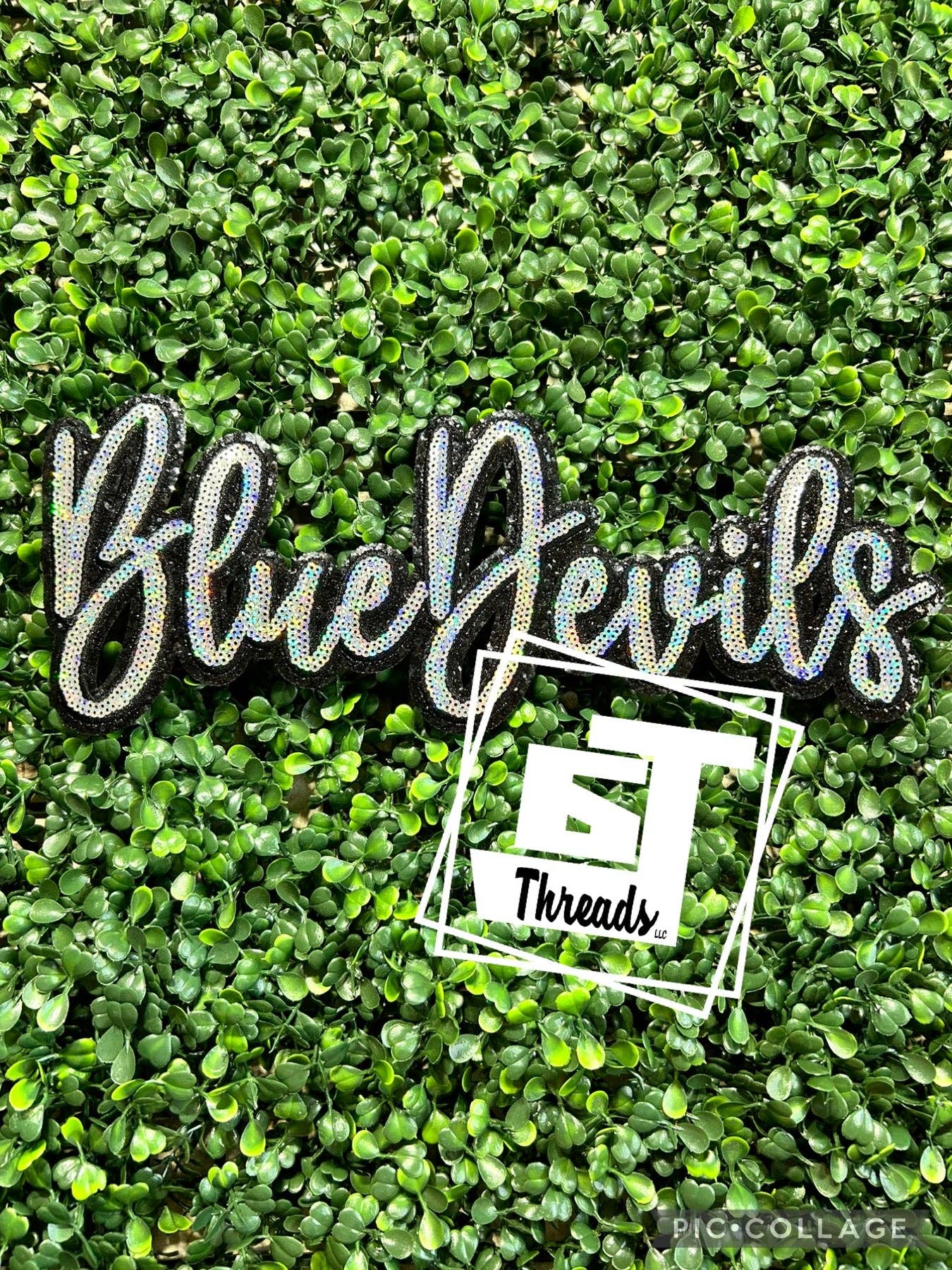 Cursive Sequin Blue Devils....Patches Only: Royal Cursive Sequin Blue Devils