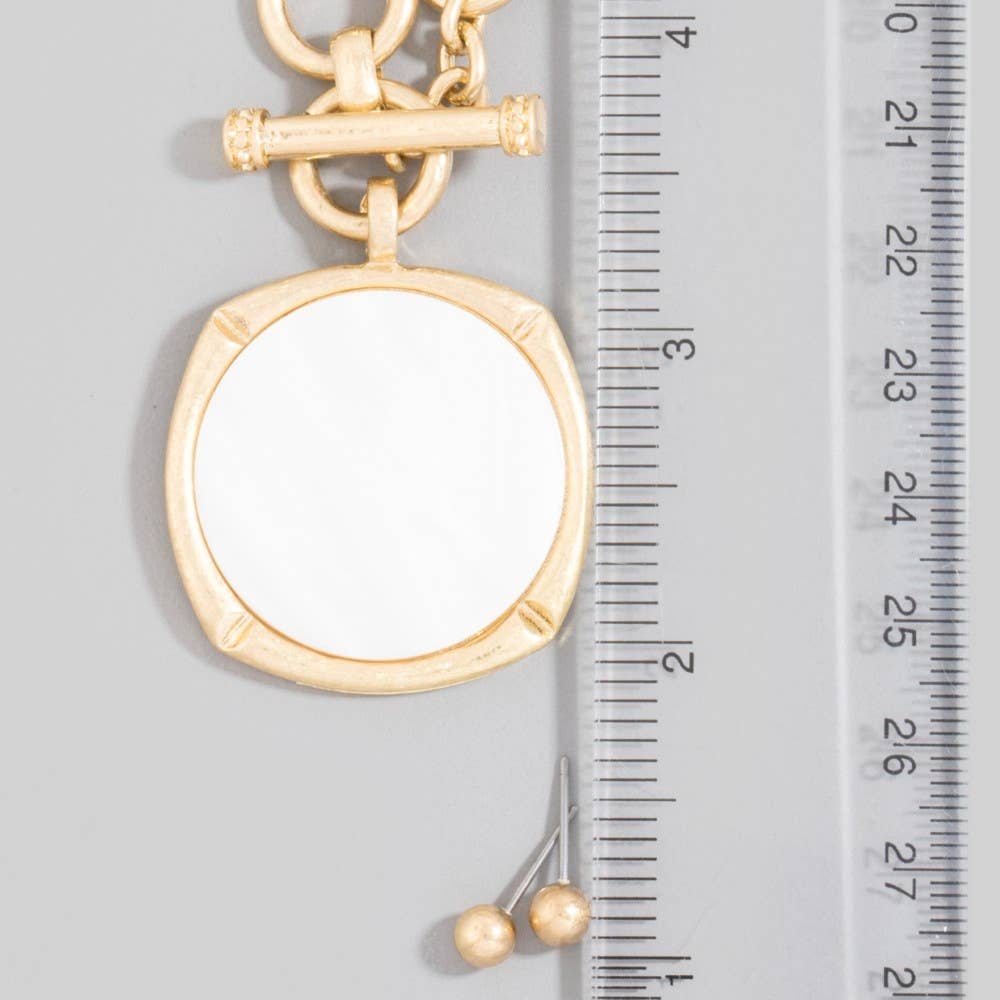 Rounded Mother Of Pearl Disc Pendant Necklace  Set: MOP