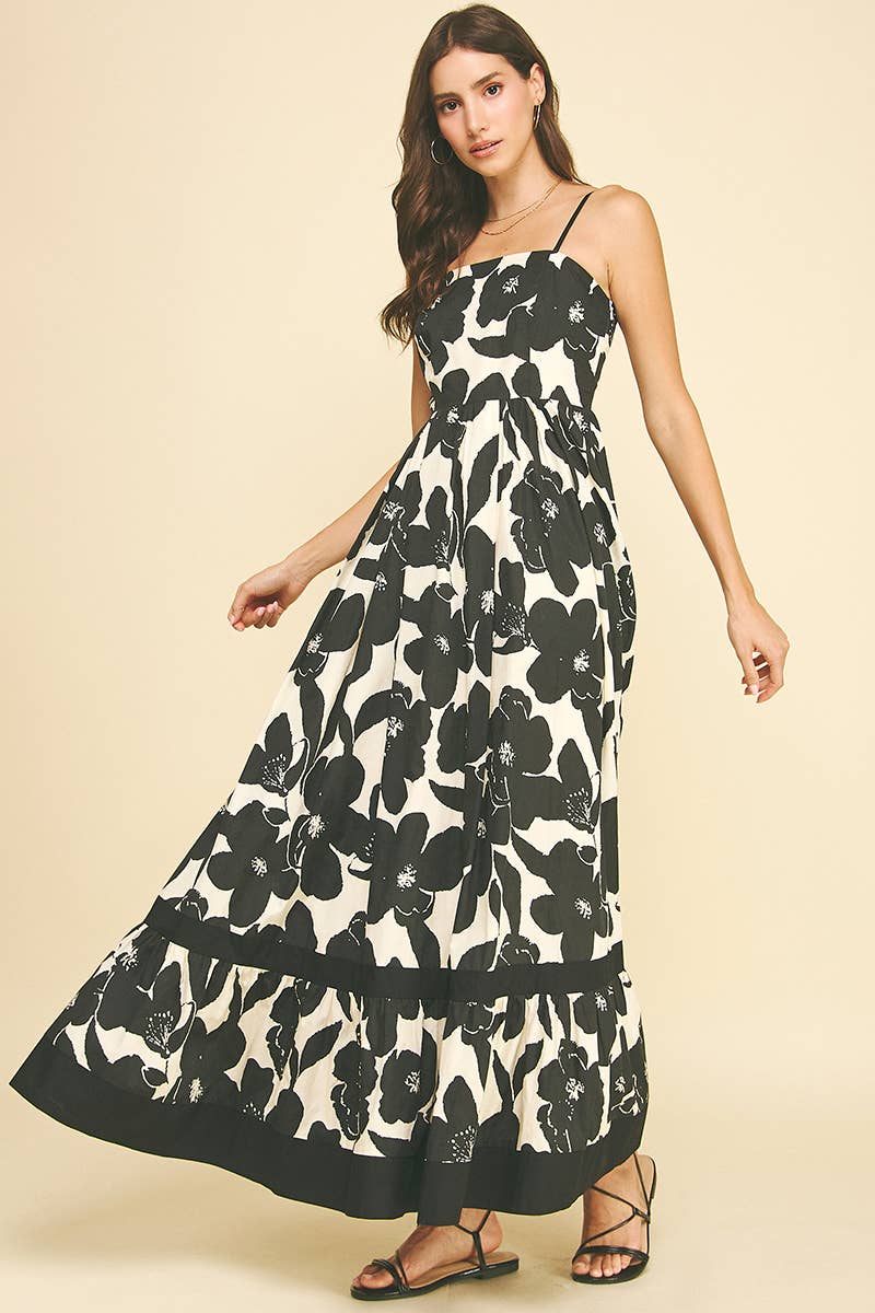 FLORAL TIERED MAXI DRESS - 6658D: GREEN FLORAL / M