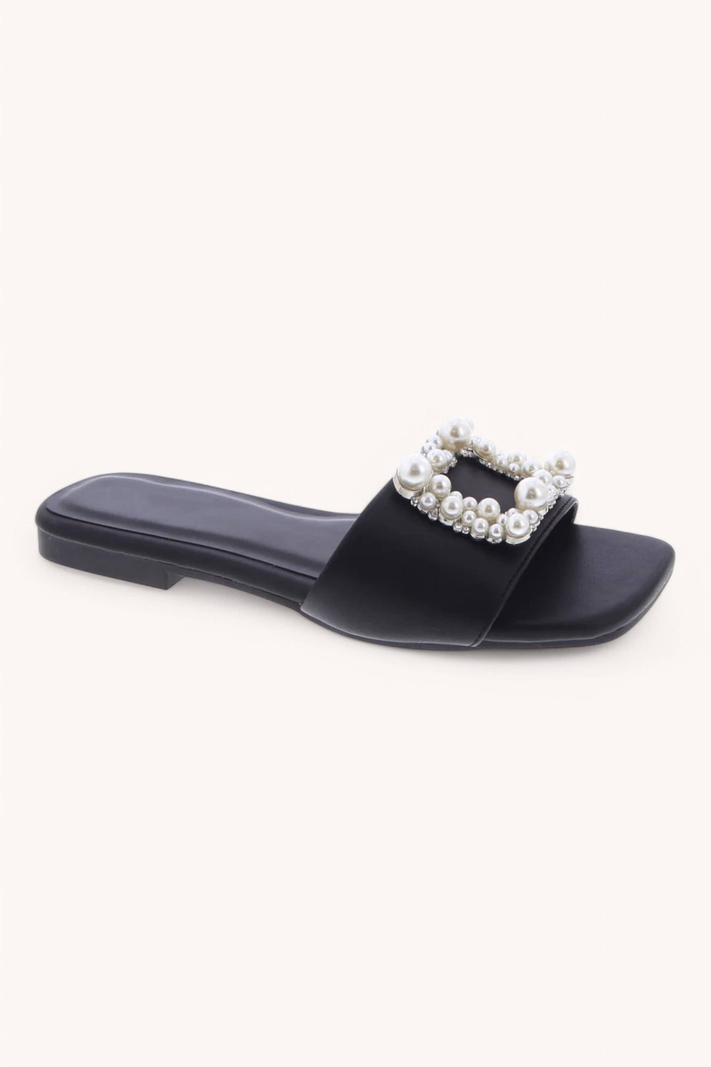 PRIME-78 PEARL JEWEL SQUARE FRAME SLIP-ON SANDALS: BEIGE RAFFIA / B18
