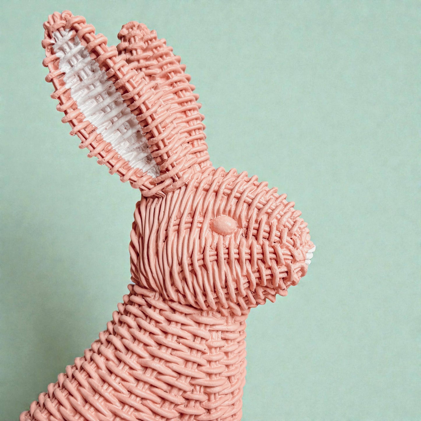 Easter Farmhouse Home Decor, Resin Bunny Figurine Rattan : White