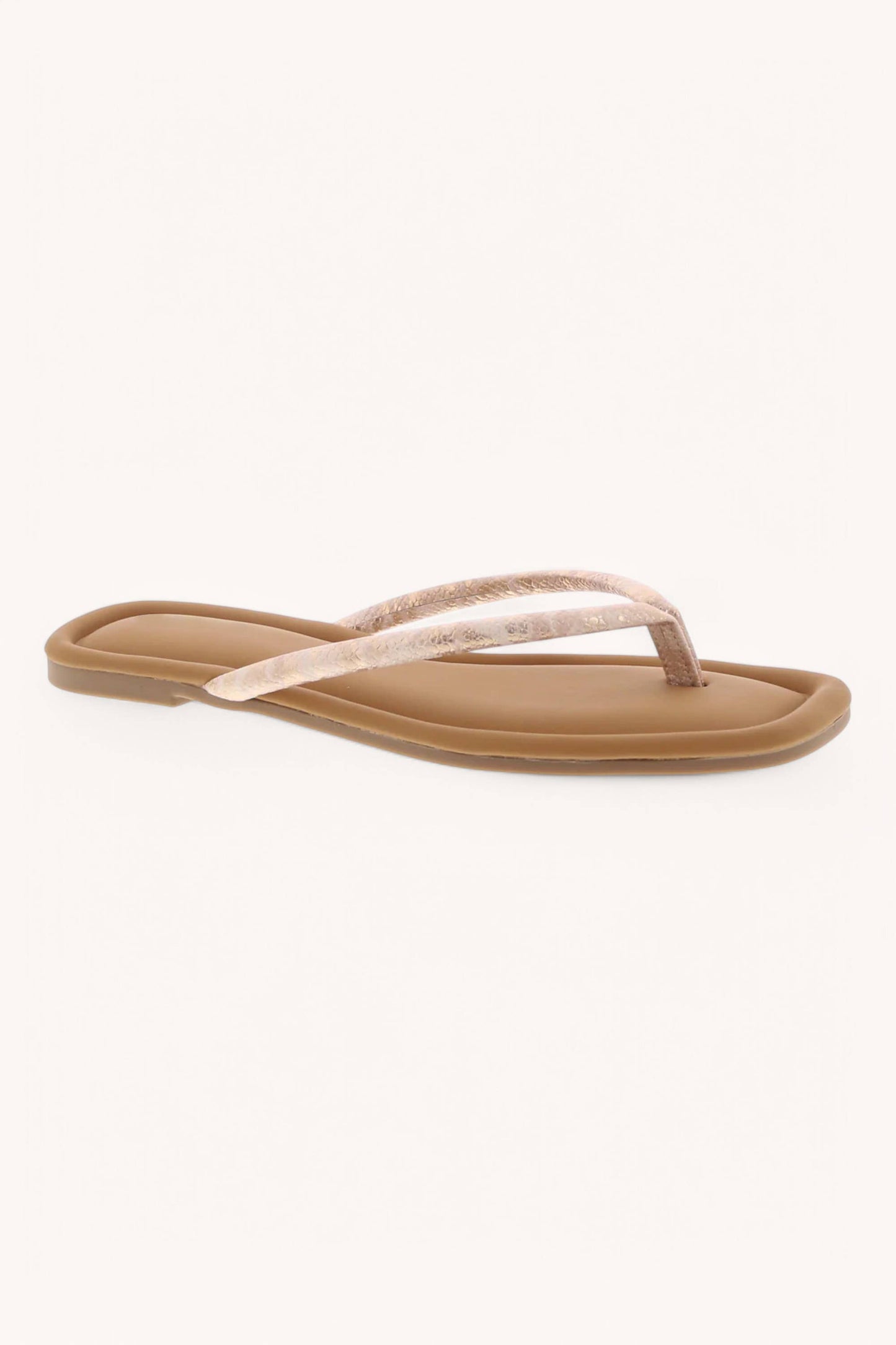 PRISCILLA-5 SQUARE TOE SIMPLE THONG STRAP SANDALS: BEIGE LINEN / B18