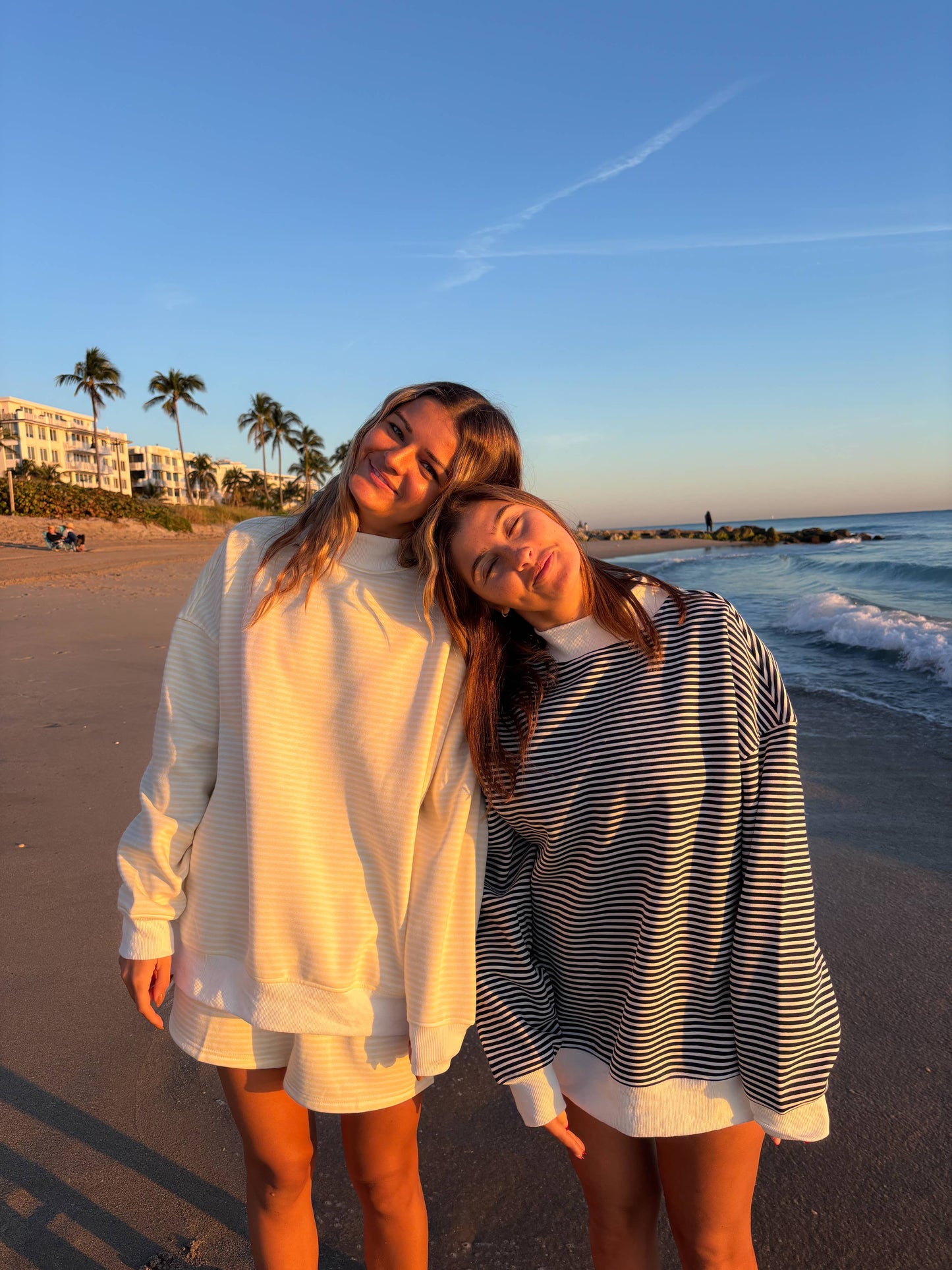 Dark Navy Blue and White Big Striped Mockneck Sweatshirt: Navy Blue/White Big Stripes / Small