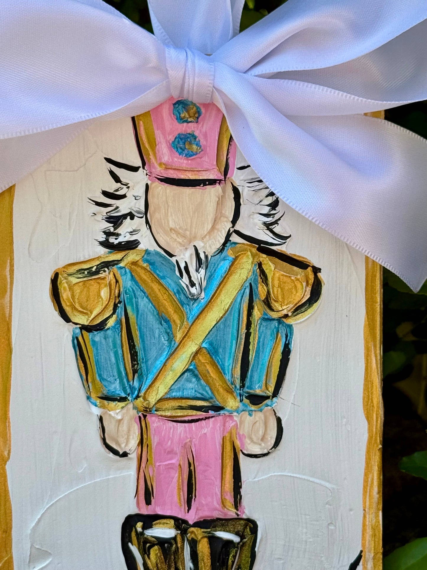 Nutcracker textured hand painted Christmas ornament : Hot pink/metallic cobalt