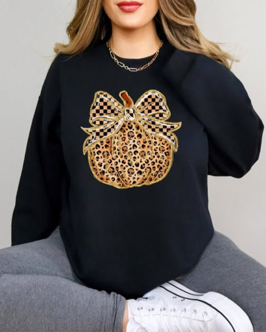 Leopard Pumpkin Bow Sweatshirt