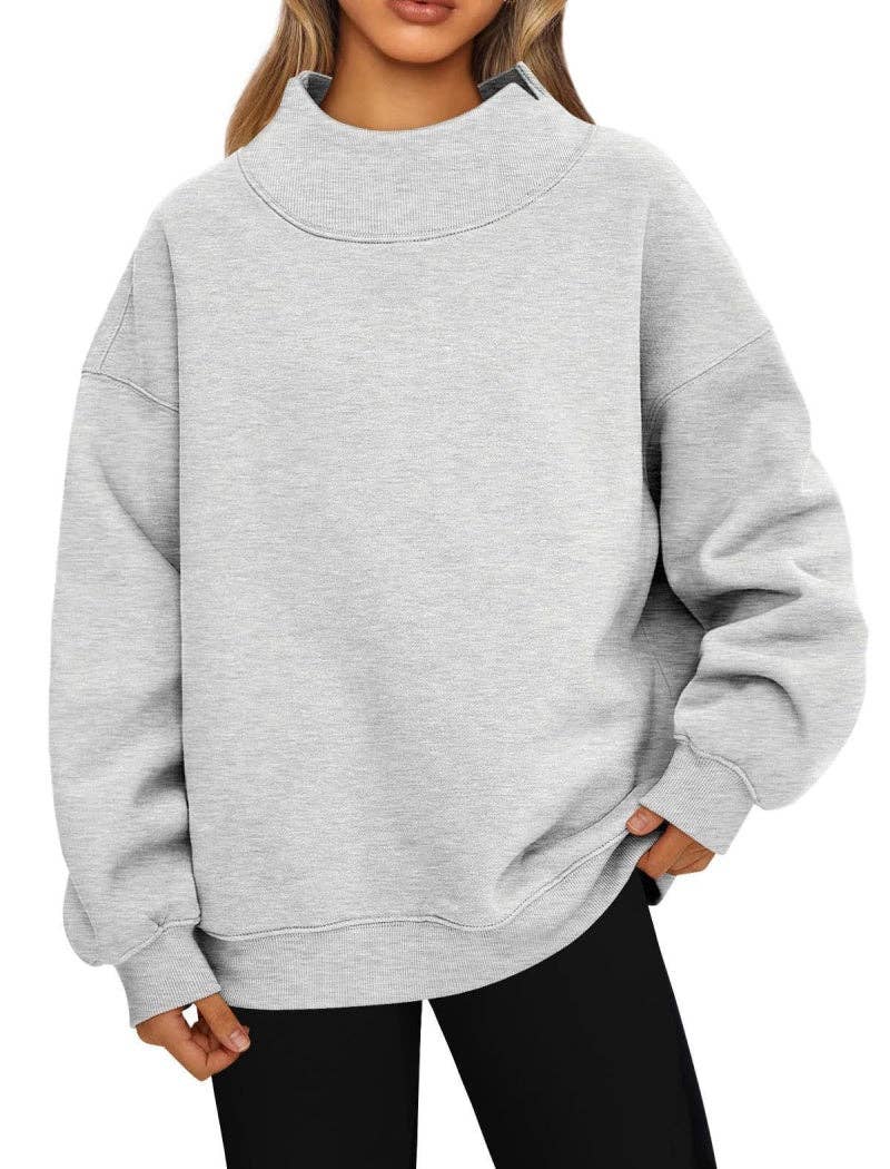 Elevated Mock Neck Loose Top: GREY / 2XL