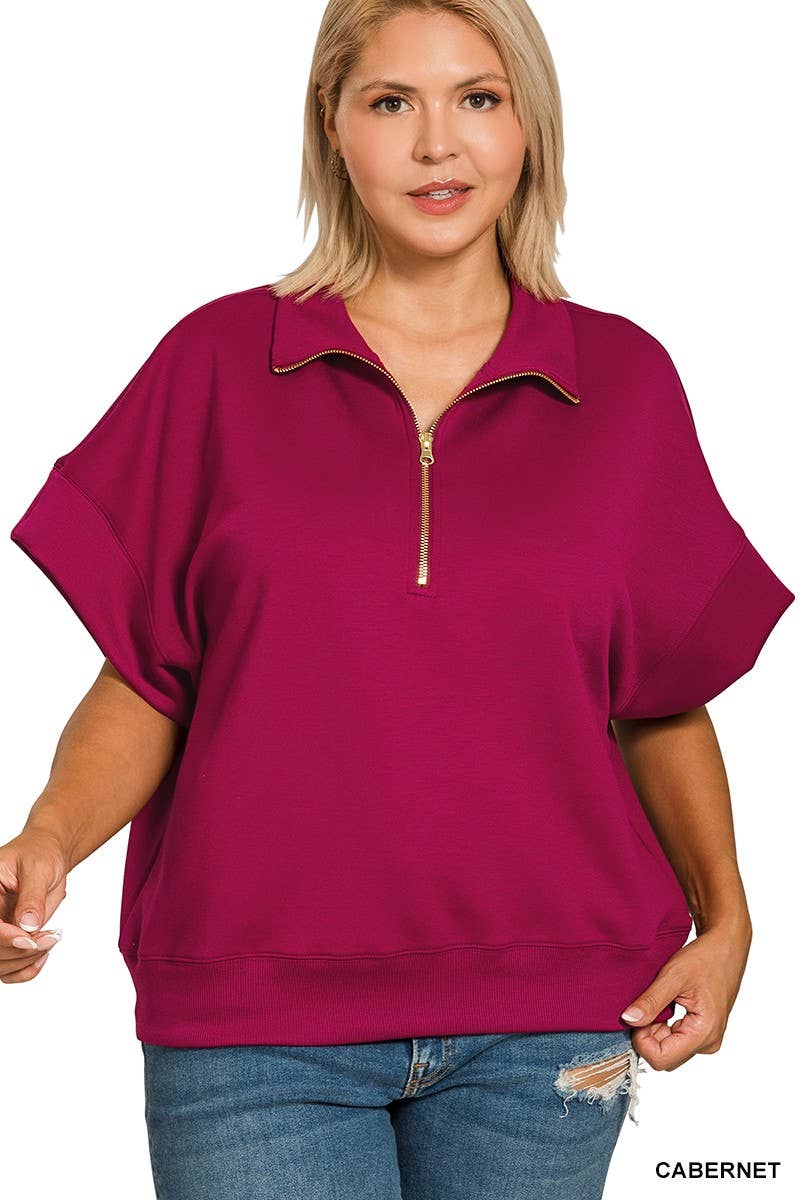 Plus Scuba High Neck Half Zip Short Slv Pullover: CORNFLOWER BLUE / 2-2-1(1X-2X-3X)
