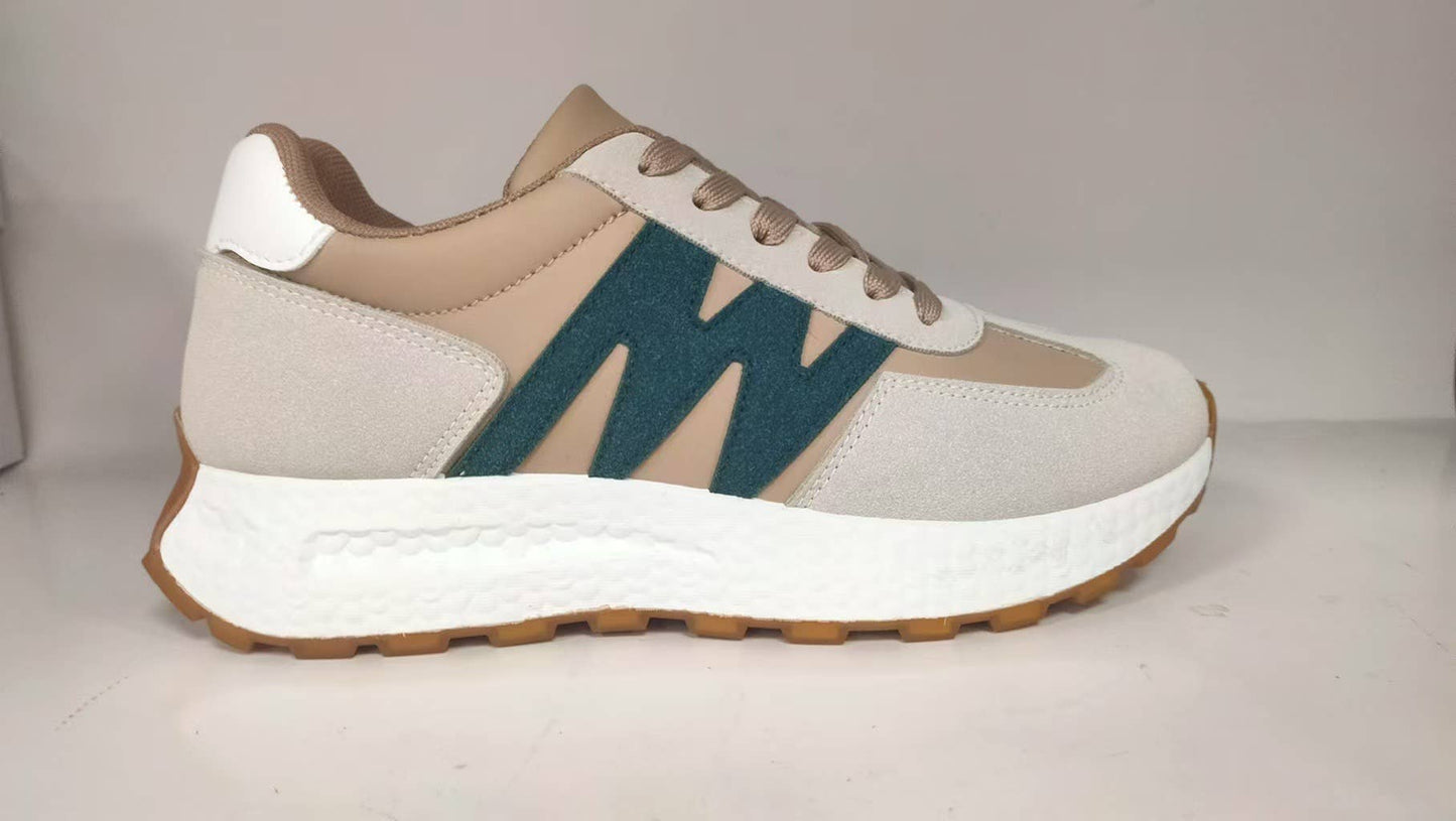 Arider Girl Color Blocks Lace Up Lifestyle Sneakers: BEIGE GREEN / L2B518-6(1)-7(3)-7.5(3)-8(4)-9(4)-10(3)