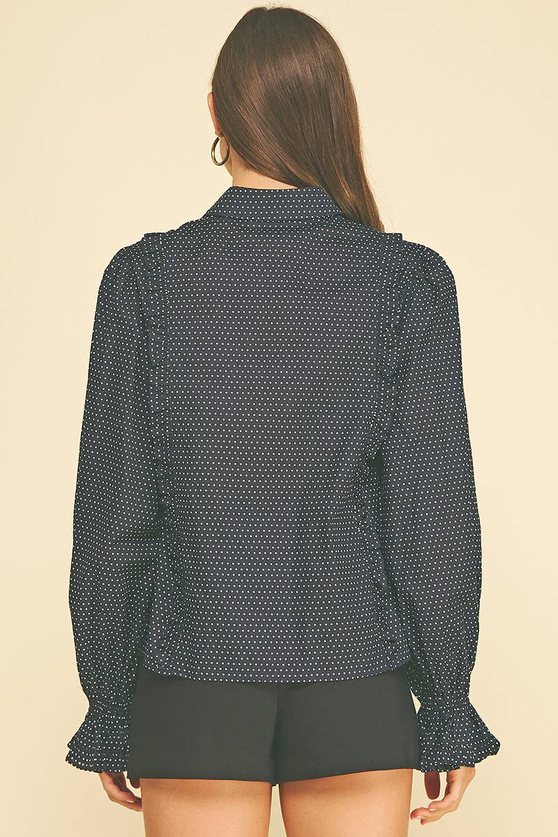 POLKA DOT BUTTON DOWN SHIRT - 7454T: COCO / L