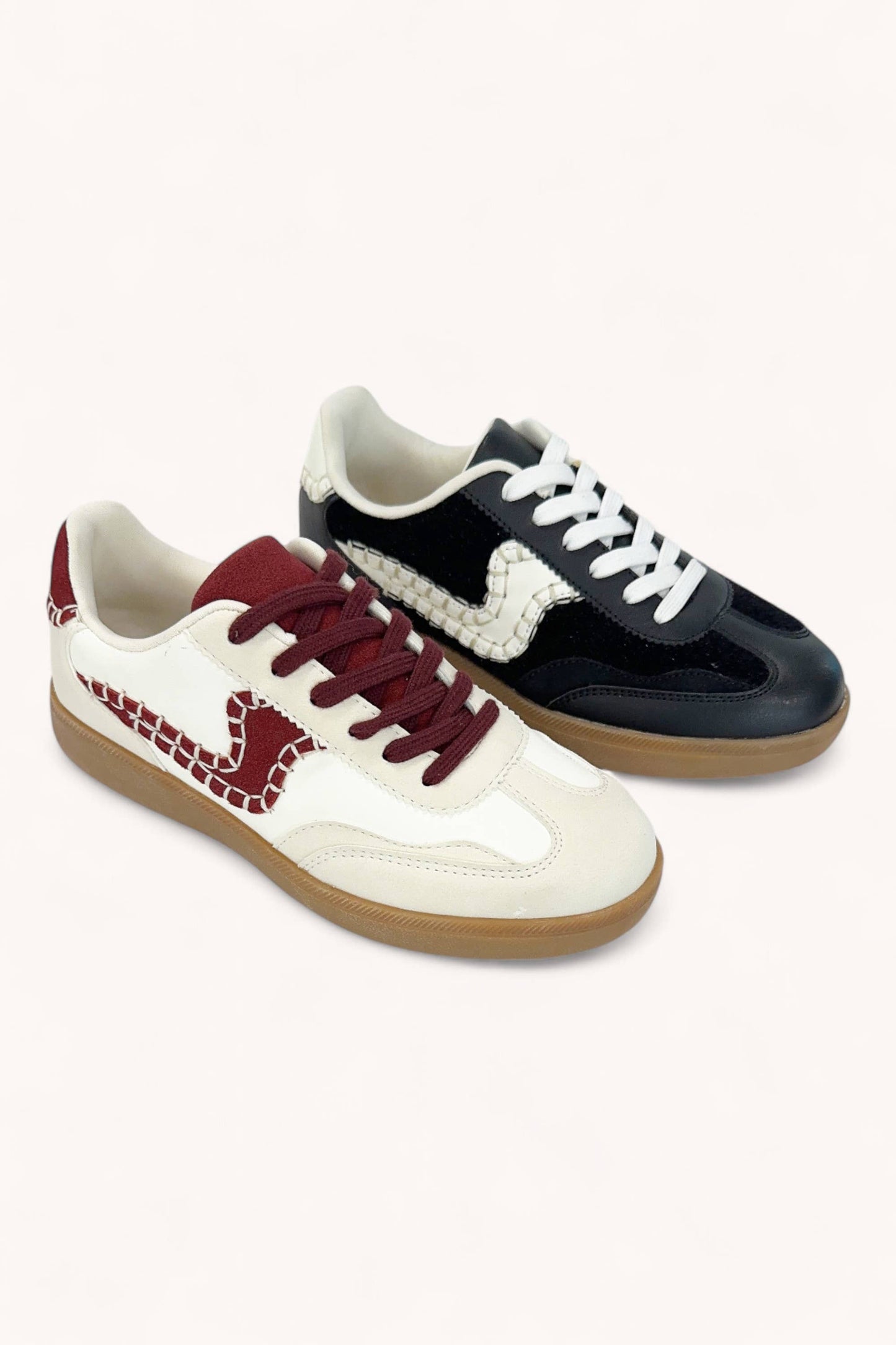 MODERN-13 STITCH DETAIL SWOOSH LACE-UP COURT SNEAKERS: LEOPARD / B18