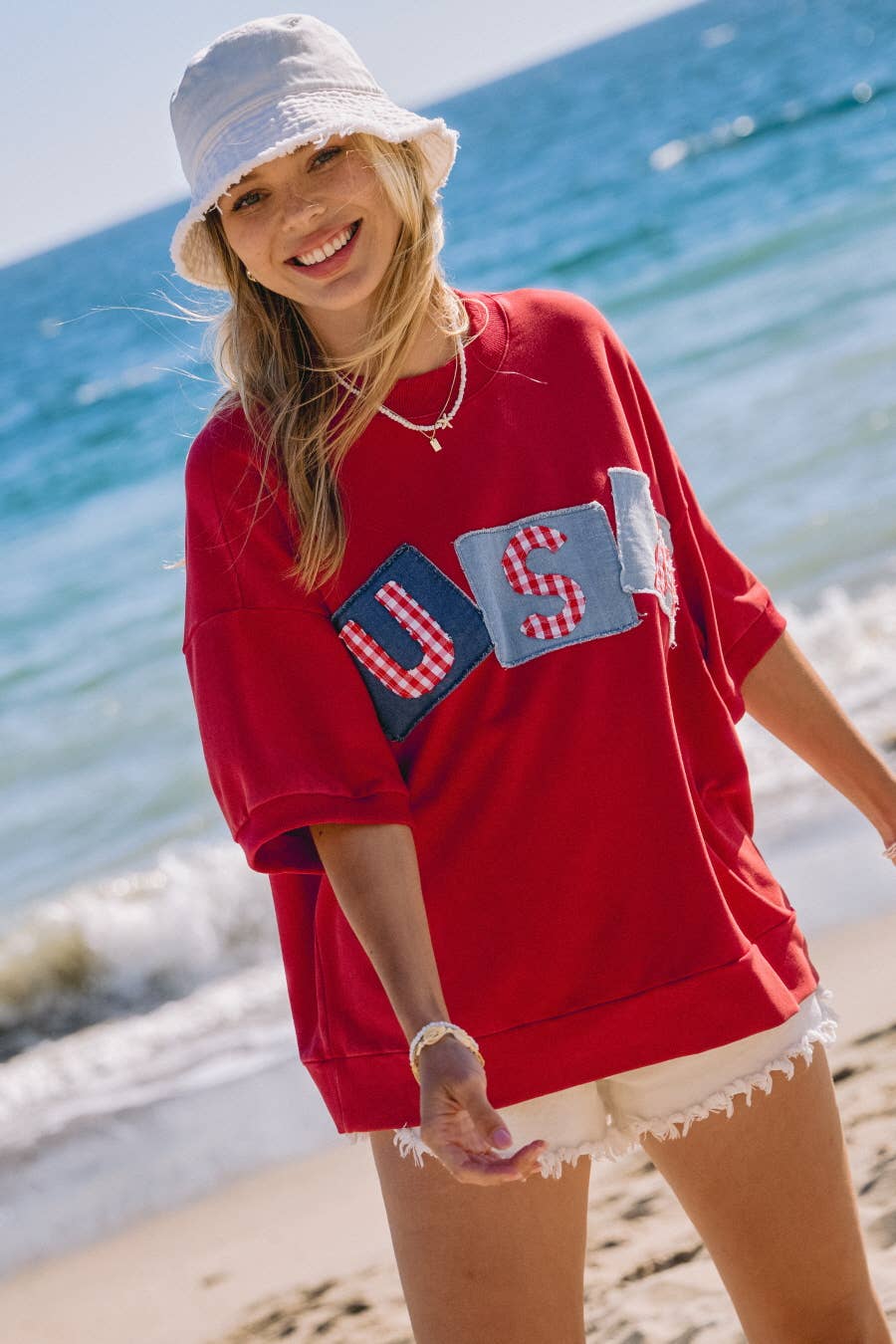 USA Logo Patch French Terry Top: Washed Red / S