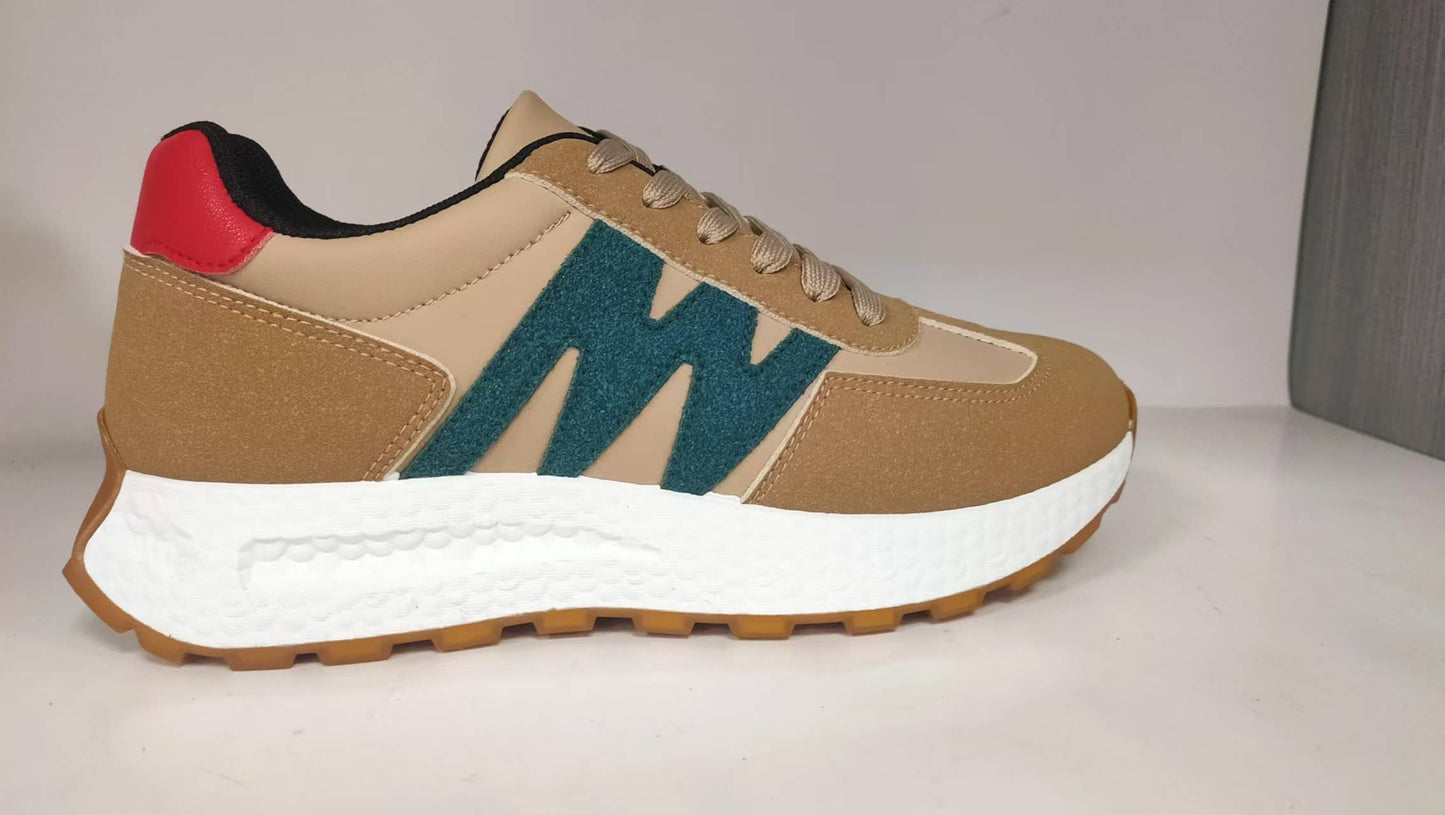 Arider Girl Color Blocks Lace Up Lifestyle Sneakers: BEIGE GREEN / L2B518-6(1)-7(3)-7.5(3)-8(4)-9(4)-10(3)