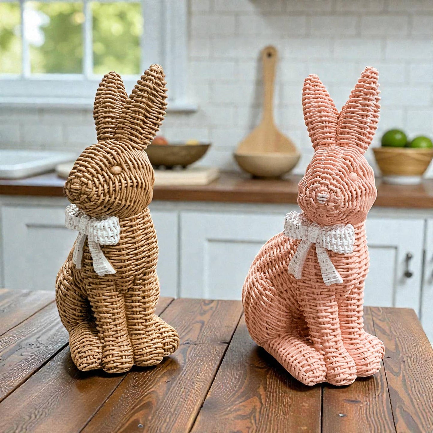 Rabbit Statue Wicker Weave Bunnies, Easter Bunny Home Decor: Brown