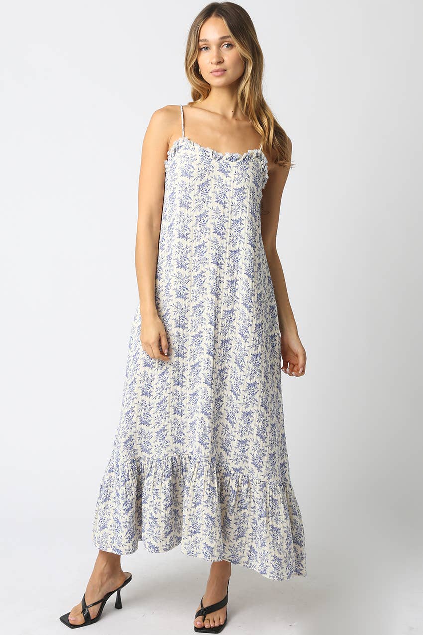 Katie Ruffle Maxi Dress: Blue / Contemporary / S