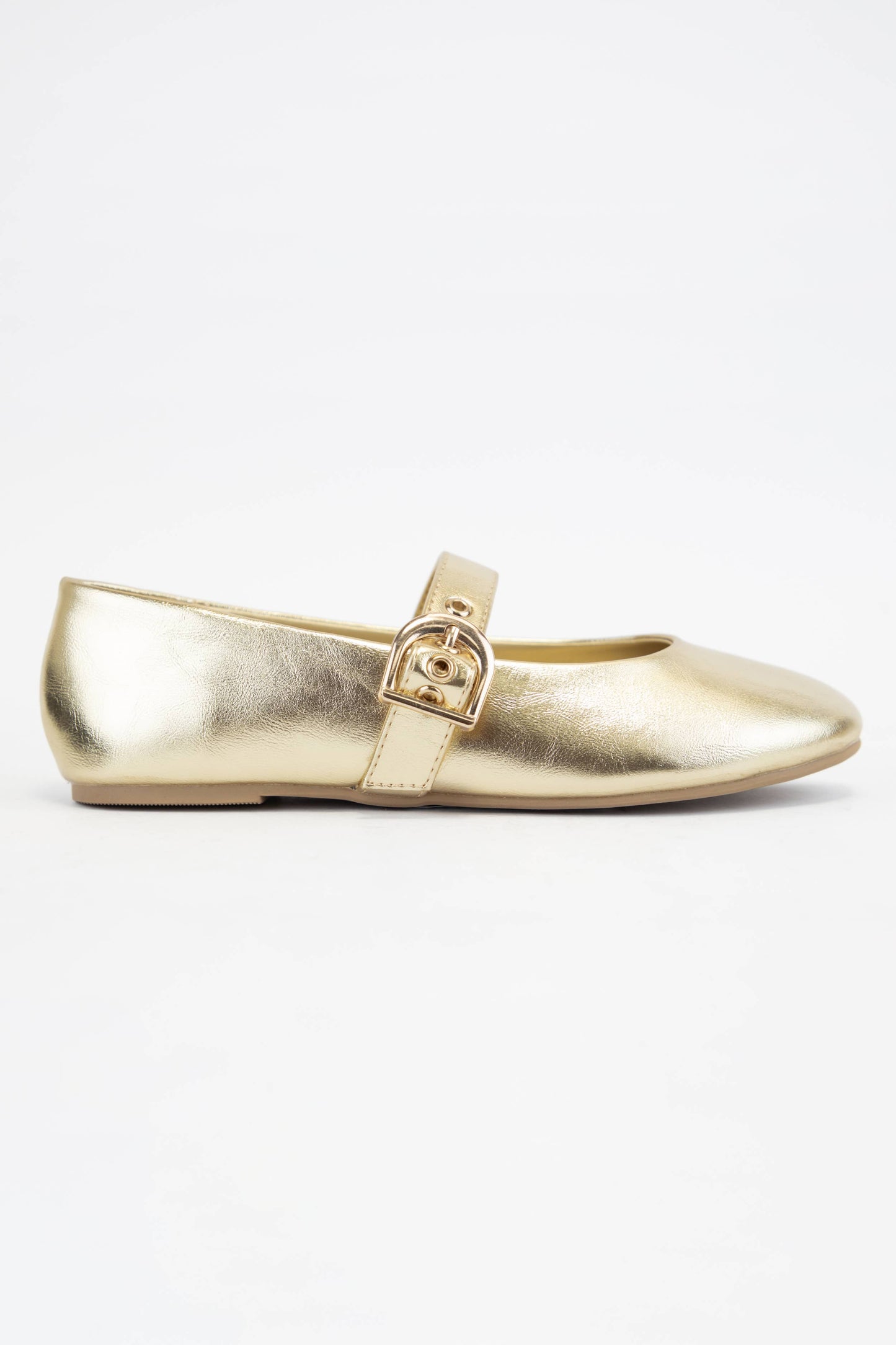 SEESAW ROUND TOE BUKKLED STRAP MARY JANE FLAT : GOLD / 6