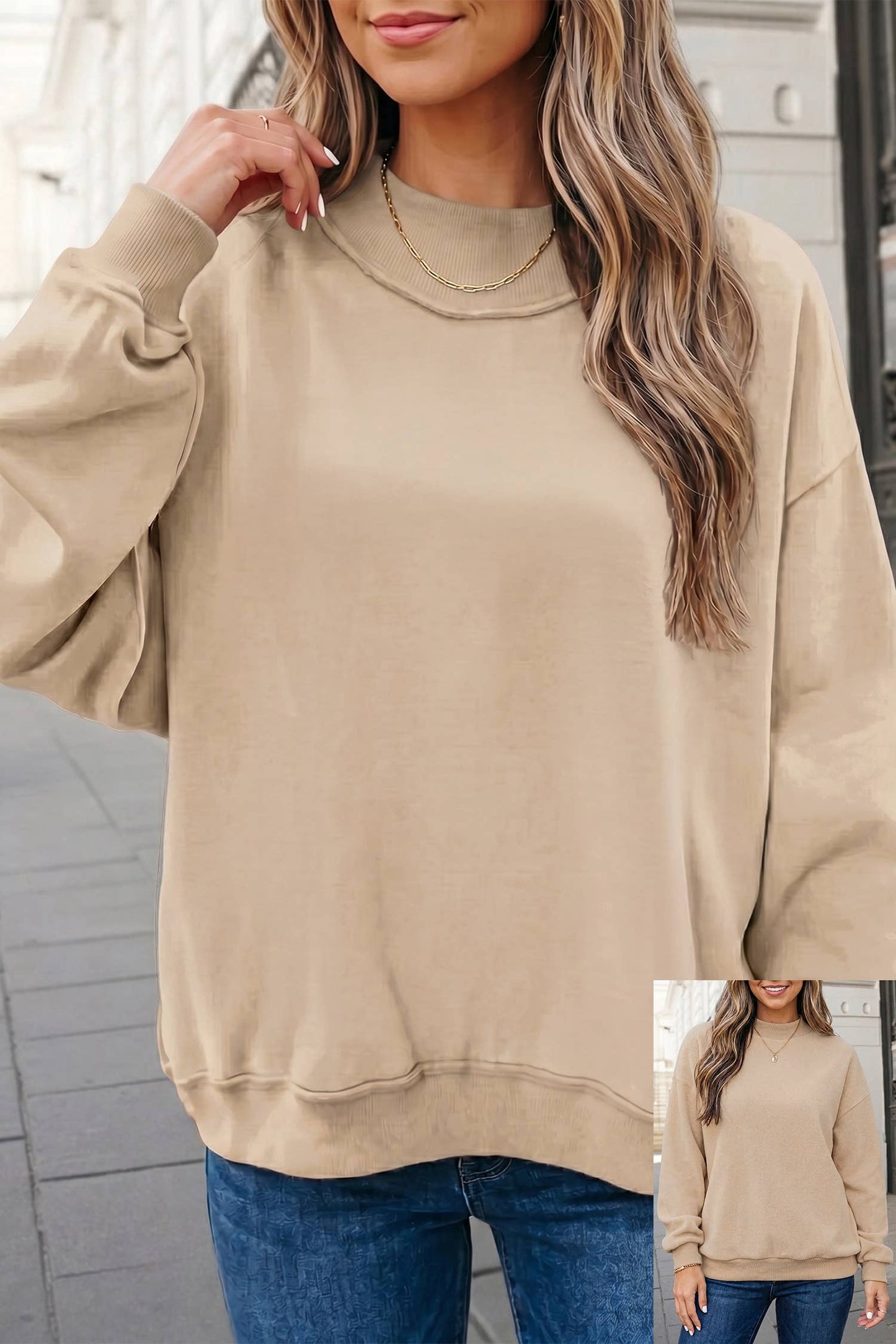 Reversible Oversized Mock Neck Sweatshirt | S-4X: Black / M