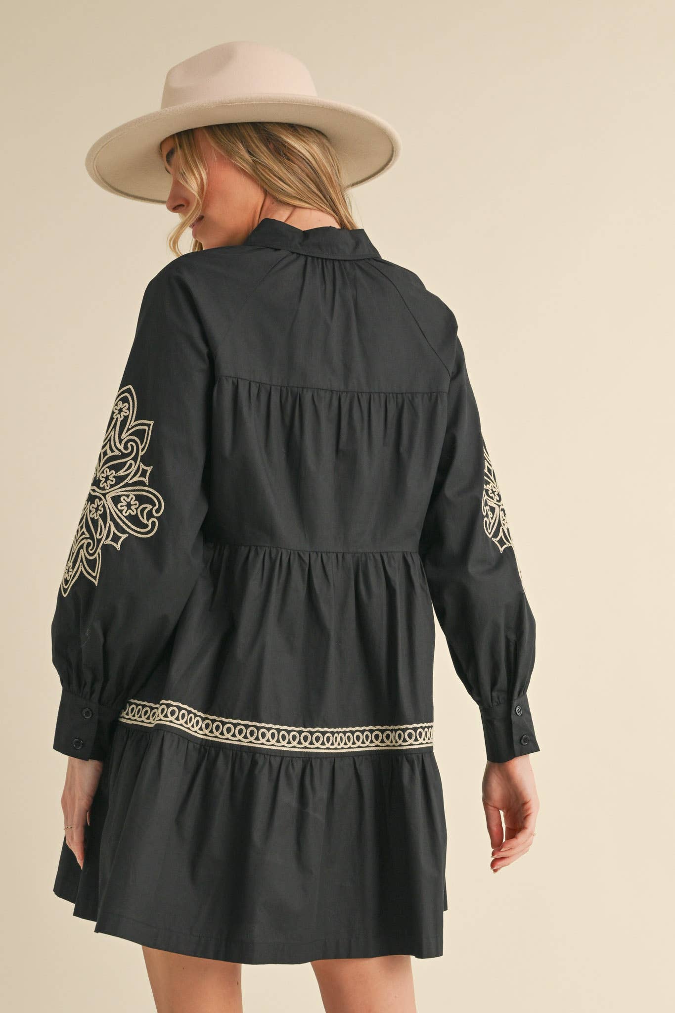 EMBROIDERED BUTTON DOWN MINI DRESS MDR3513: Hunter Green / M