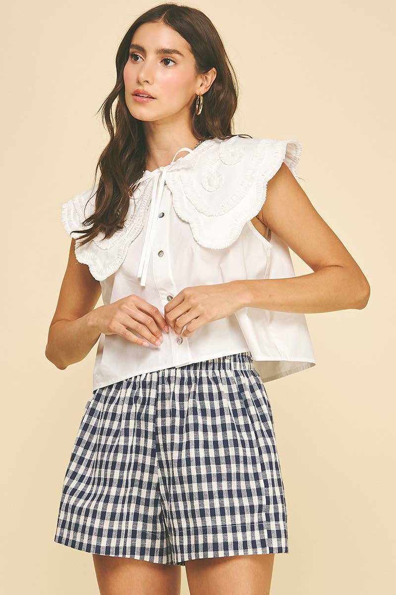 RUFFLE EMBROIDERED COLLAR SHIRT - 6538T: White / L