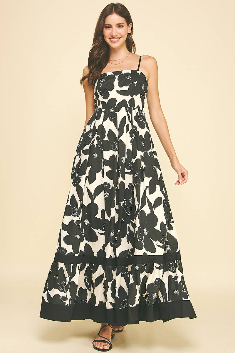 FLORAL TIERED MAXI DRESS - 6658D: GREEN FLORAL / S