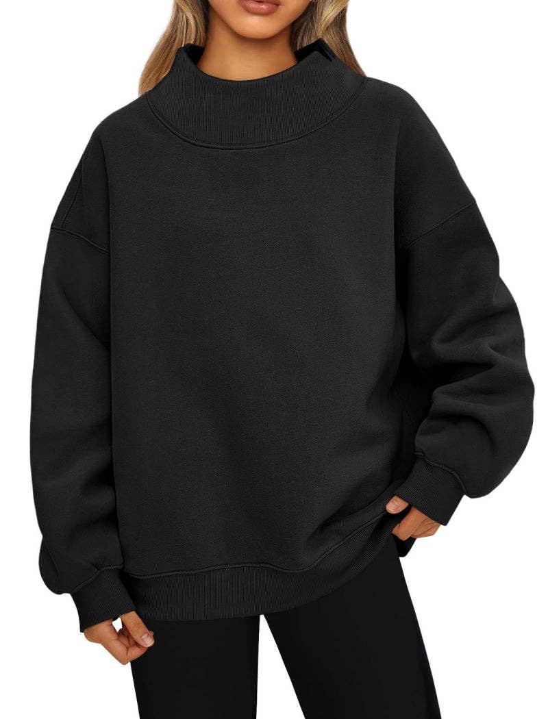 Elevated Mock Neck Loose Top: GREY / 2XL