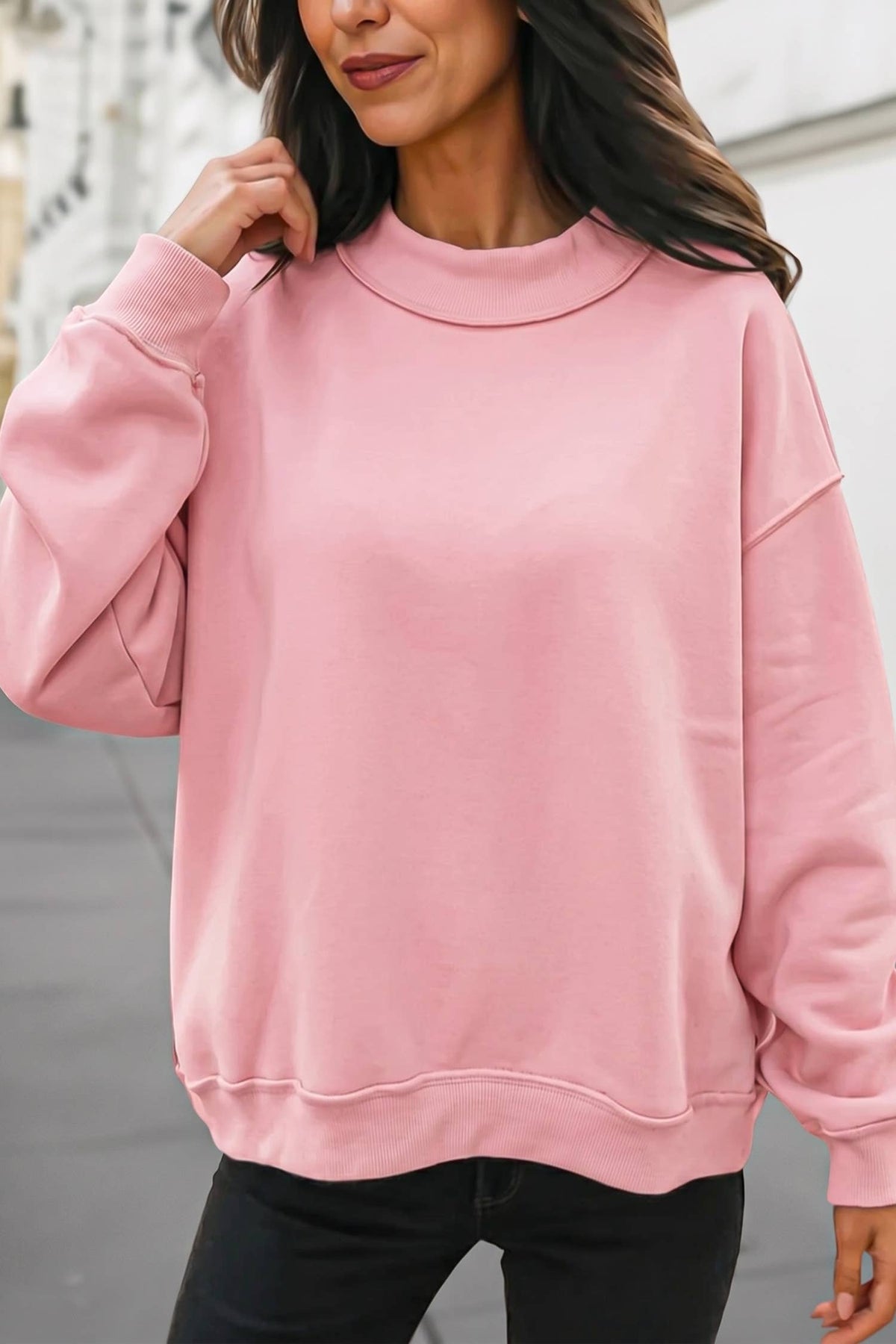 Reversible Oversized Mock Neck Sweatshirt | S-4X: Black / XL