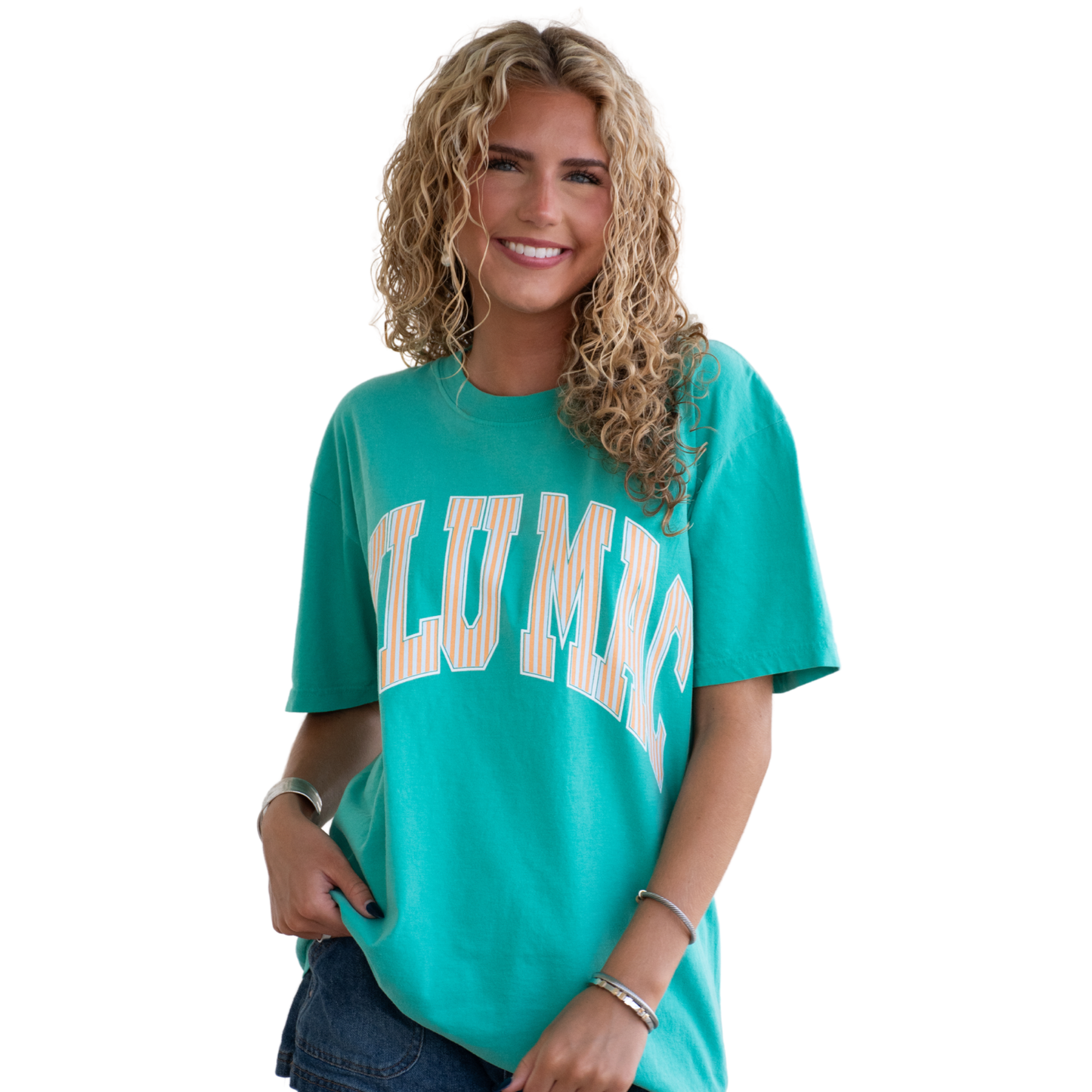 LM-STR-1000 Stripe Adult Cream Sickle Sky/Island Green Comfort Colors Tee: Cream Sickle Sky/Island Green / Small